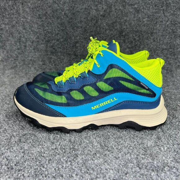 Merrell Moab Speed Mid Shoe Big Kid Size 4 Navy Hi Viz Waterproof Outdoor Hiking - Picture 4 of 13